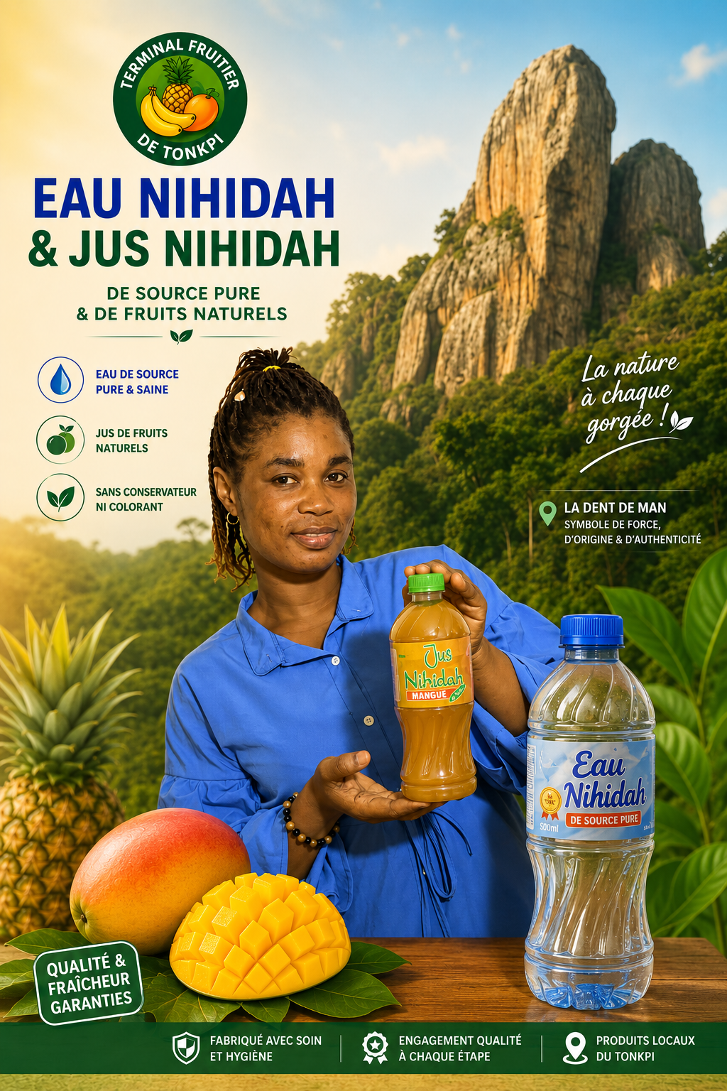 Eau Nihidah et jus présentés — Terminal Fruitier du Tonkpi